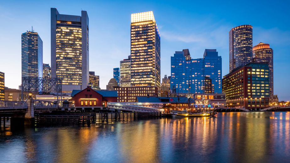 the architecture of boston harbor in massachusetts, usa.